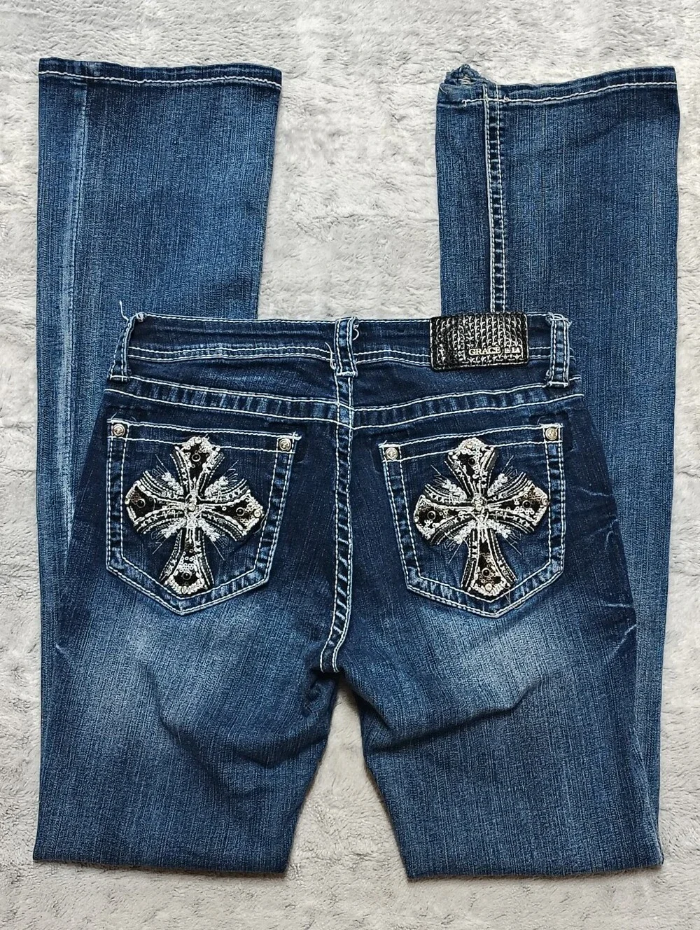 Grace in LA  Embellished Dark Boot Cut Jeans Women's 26 Mcbling Y2K Retro 2000